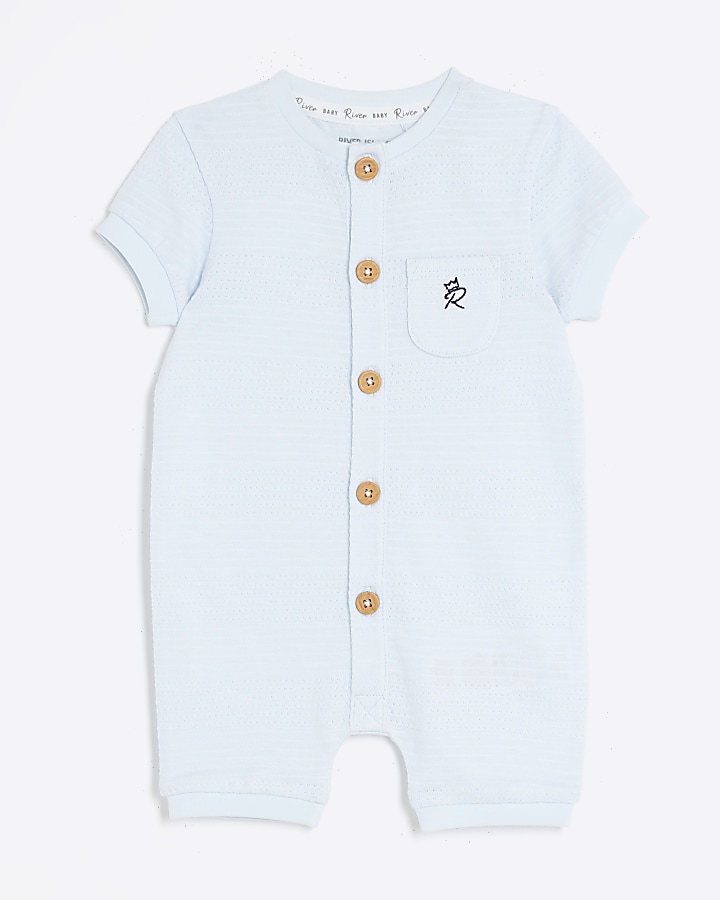 Baby boys blue button up all in one