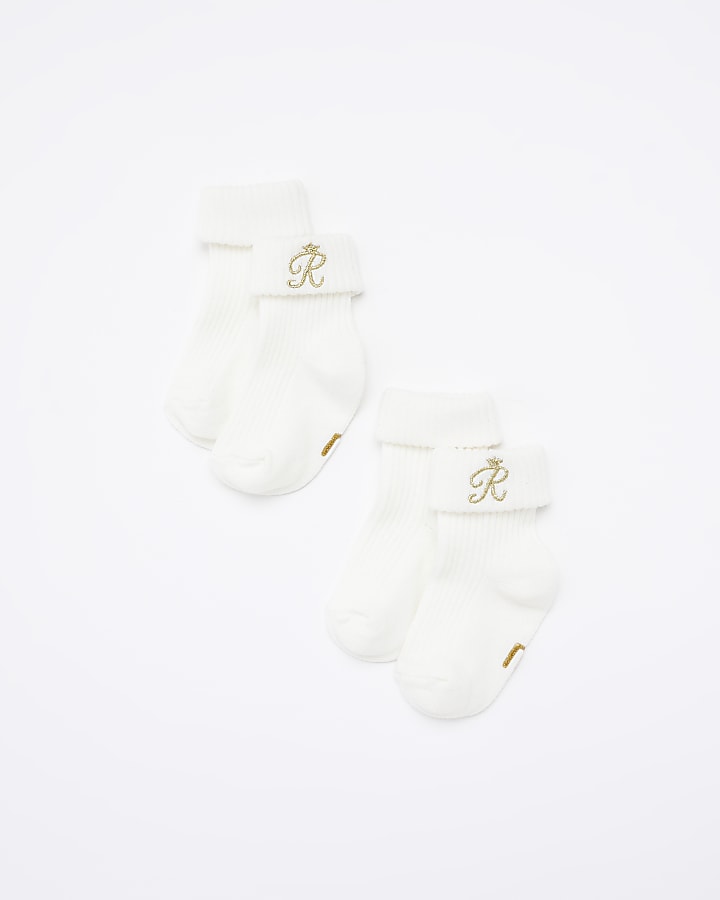 Baby cream RI embroidered socks 2 pack