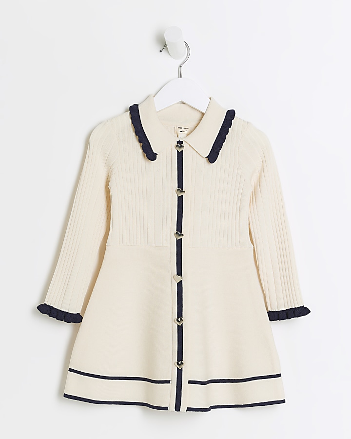 Mini Girls Cream Tipped Polo Dress