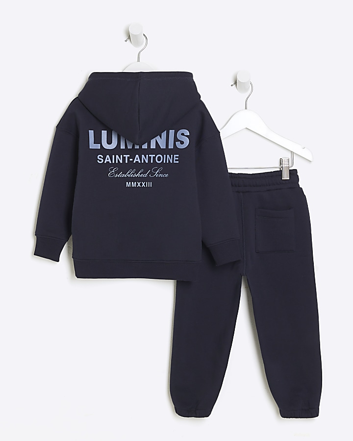 Mini boys navy graphic hoodie and joggers set