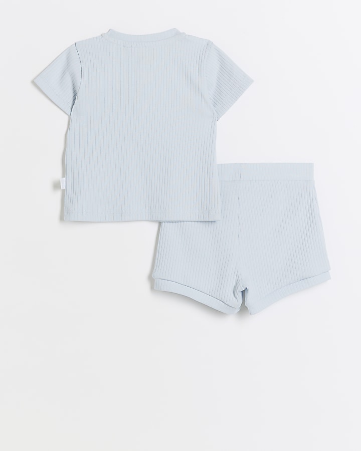 Baby boys blue ribbed t-shirt and shorts set