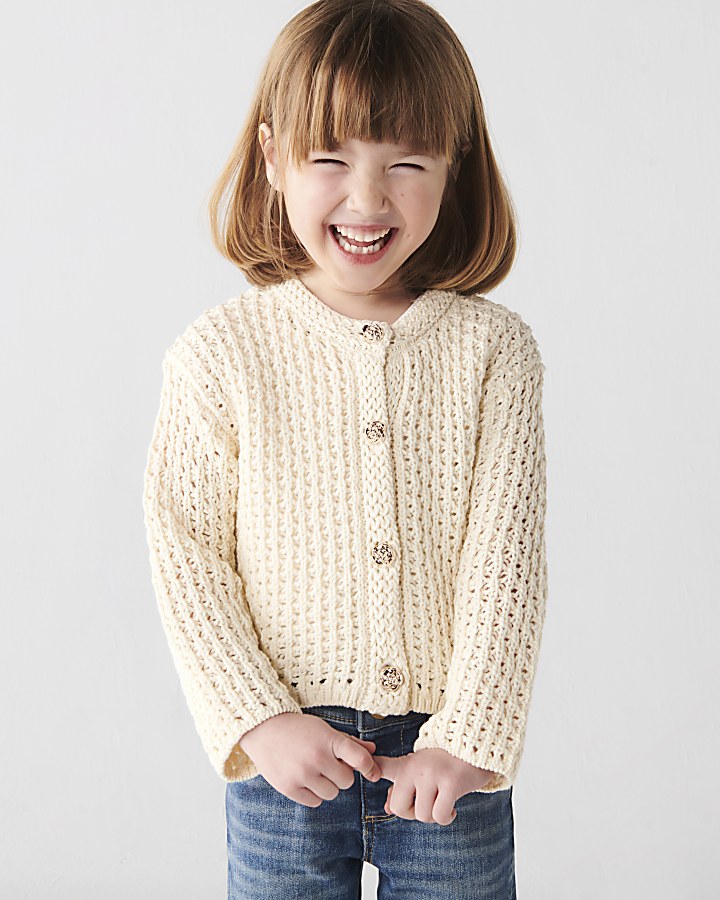 Mini girls ecru crochet cardigan