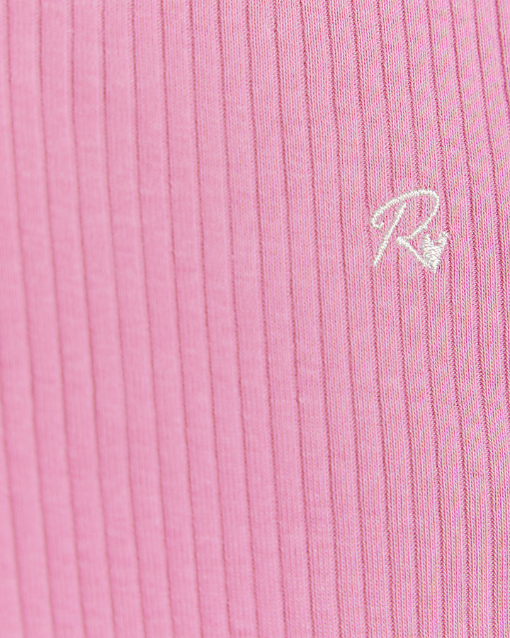 Baby girls pink ribbed frill t-shirt set