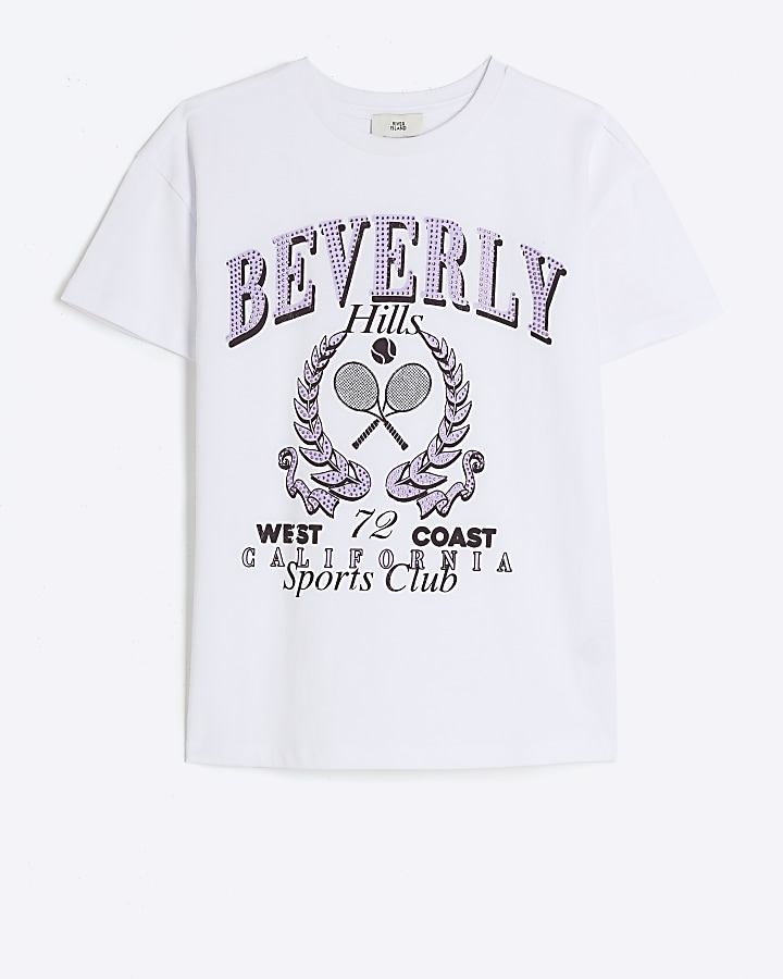 Girls graphic print diamante t-shirt