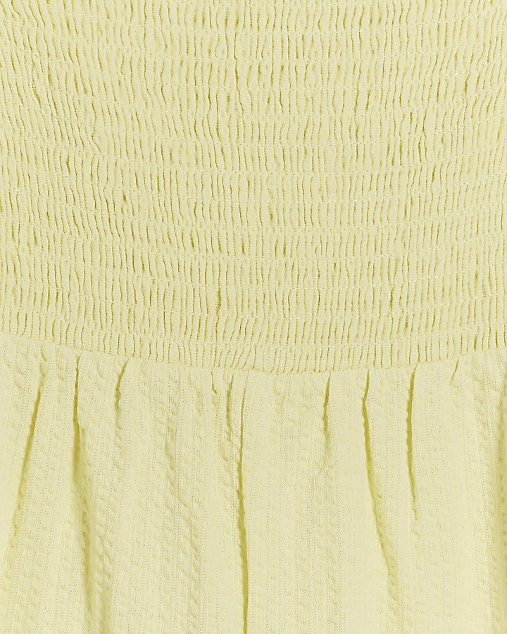 Mini girls yellow puff sleeve jumpsuit