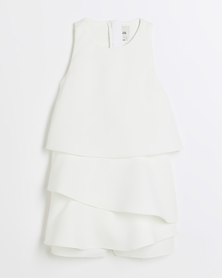 Girls white layered playsuit