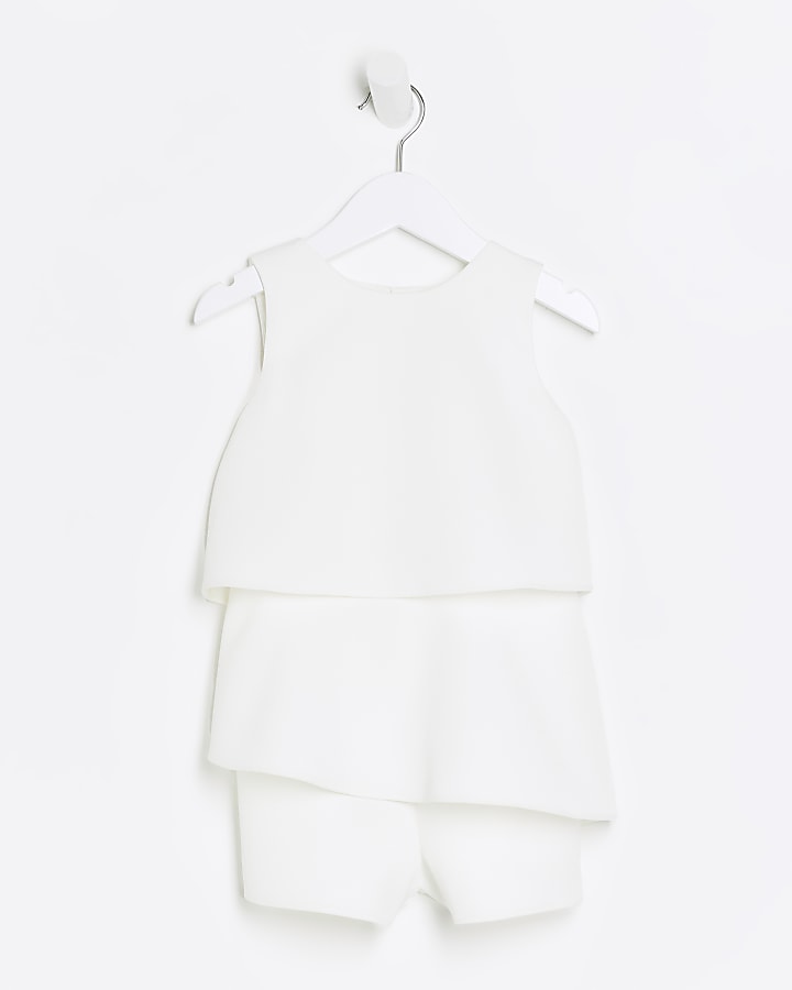 Mini girls white layered playsuit