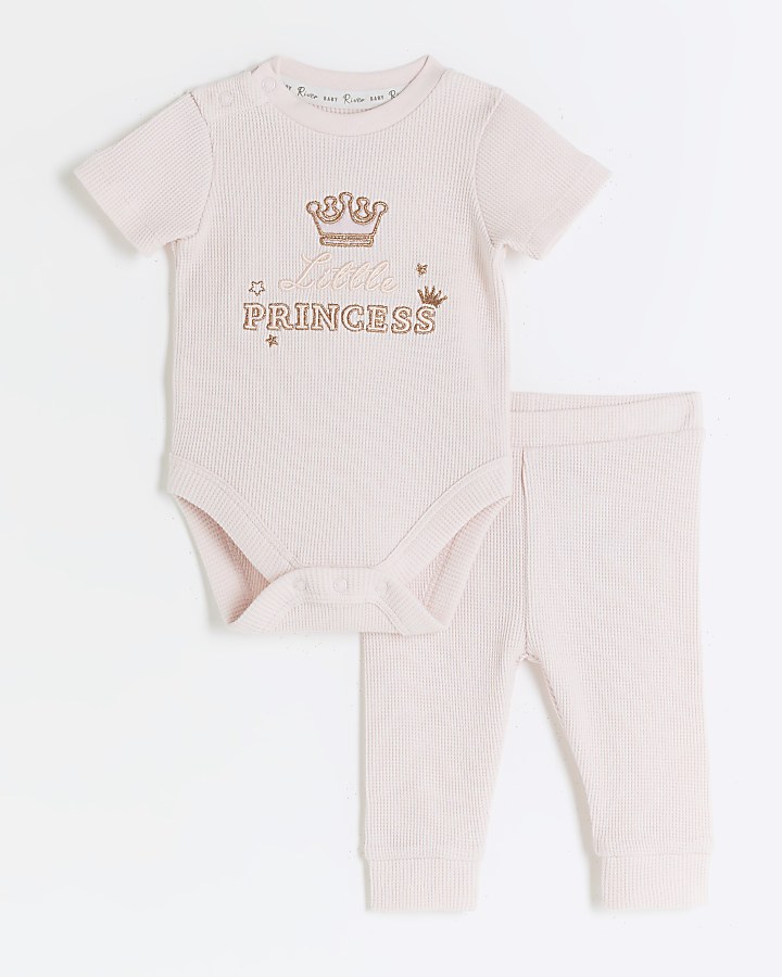 Baby girls pink embroidered all in one set