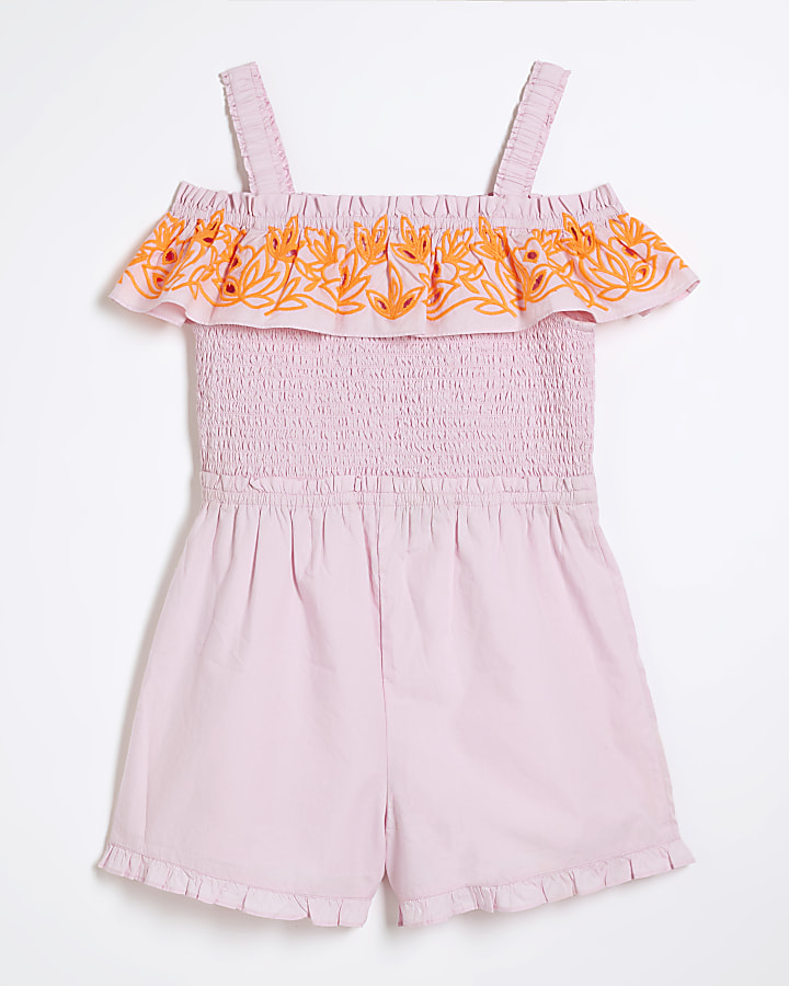 Girls Coral Embroidered Playsuit