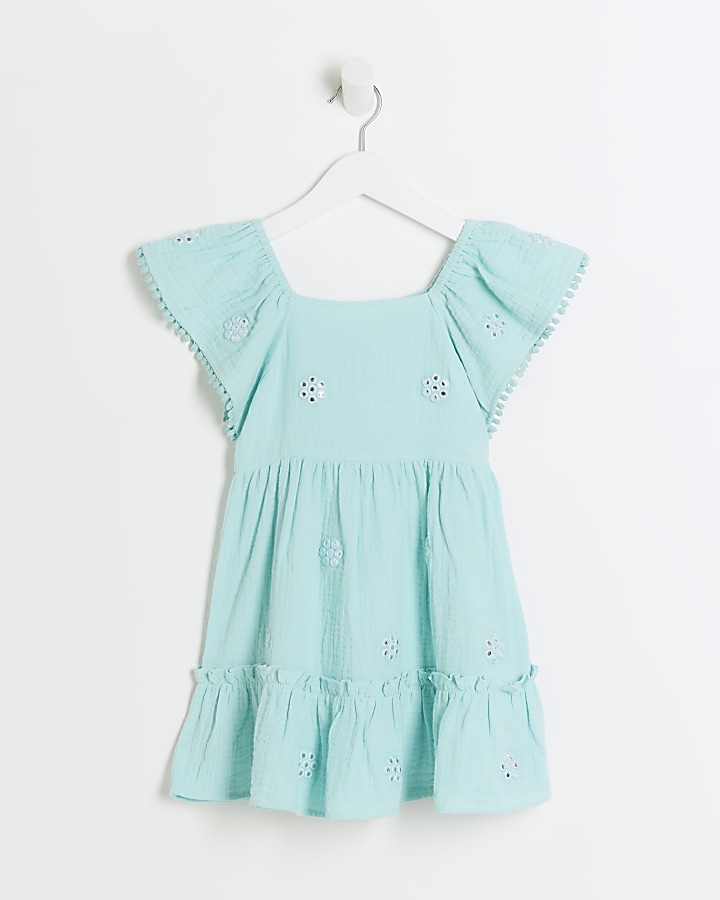 Mini girls blue daisy smock dress