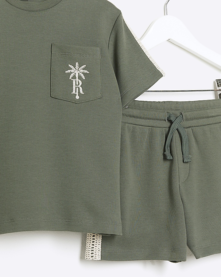 Mini boys green embroidered t-shirt set