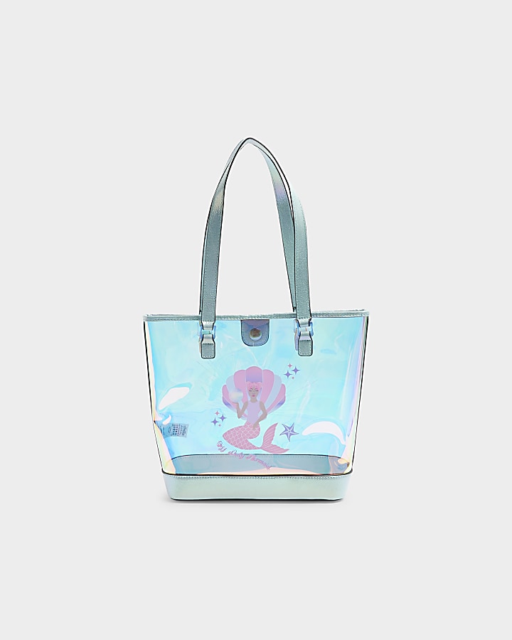 Girls blue mermaid beach bag