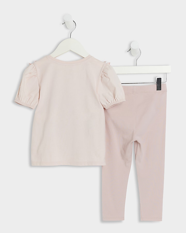 Mini girls pink sequin bow t-shirt set