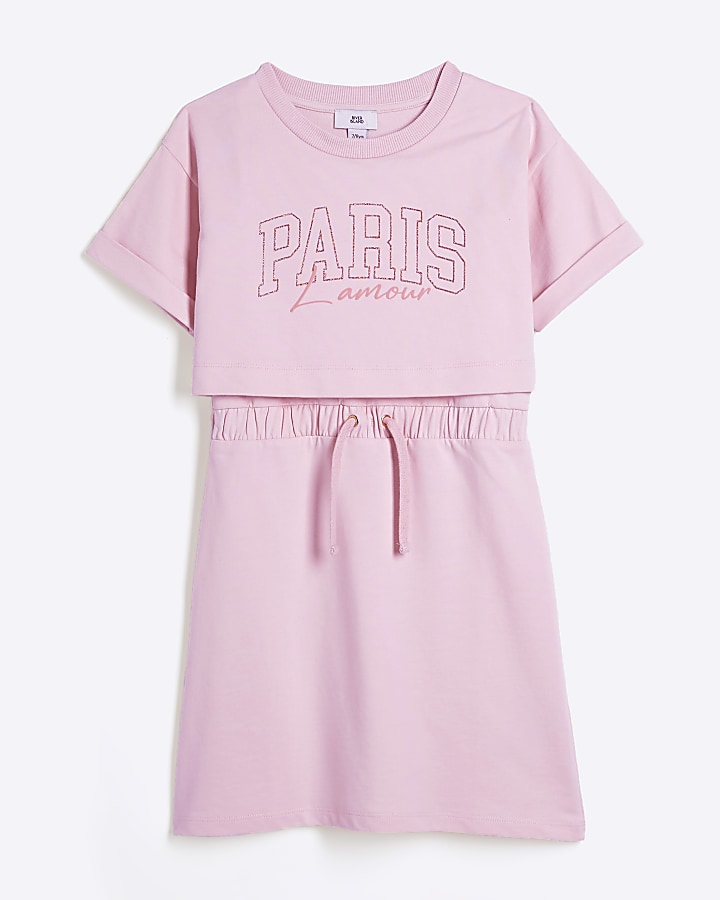 Girls pink 2 in 1 t-shirt dress