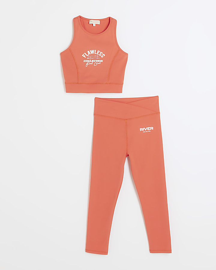 Girls coral RI Active top and leggings set