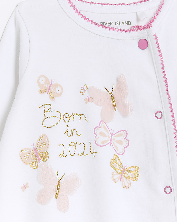 Baby girls white butterfly sleepsuit