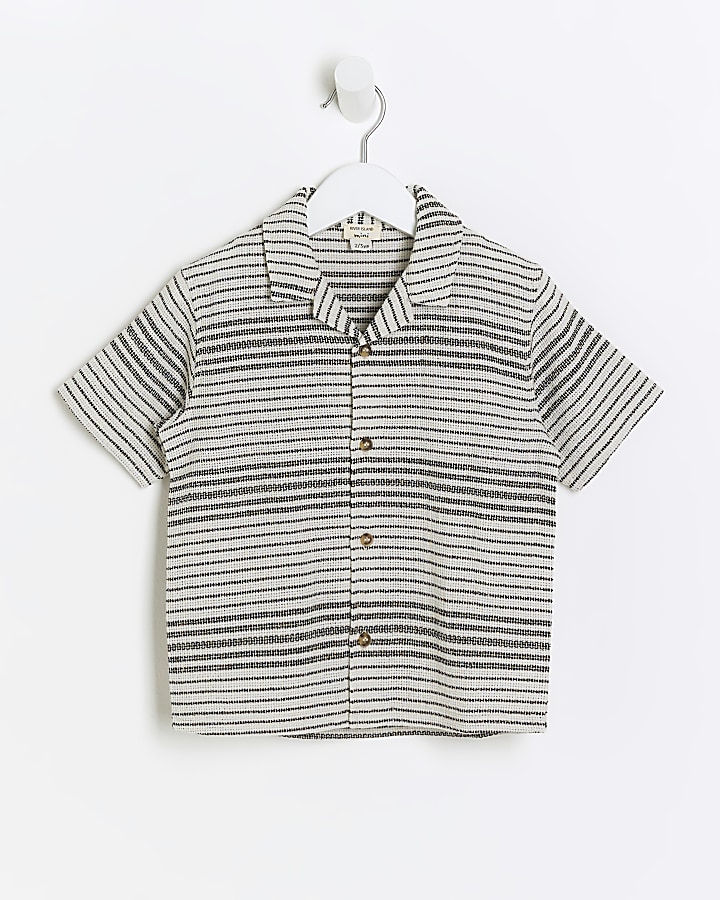 Mini boys ecru stripe polo shirt