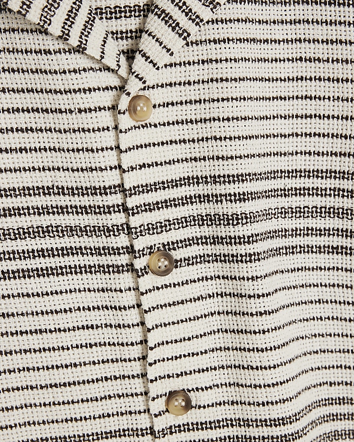 Boys ecru stripe textured polo shirt