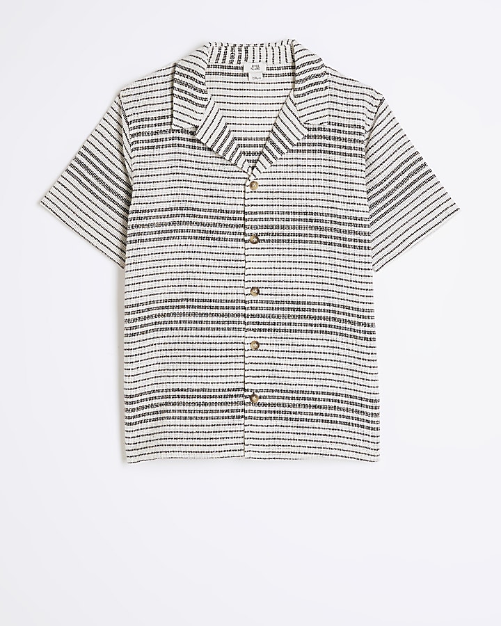 Boys ecru stripe textured polo shirt