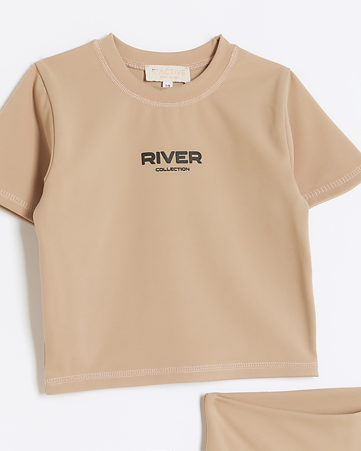 Girls brown Active t-shirt set