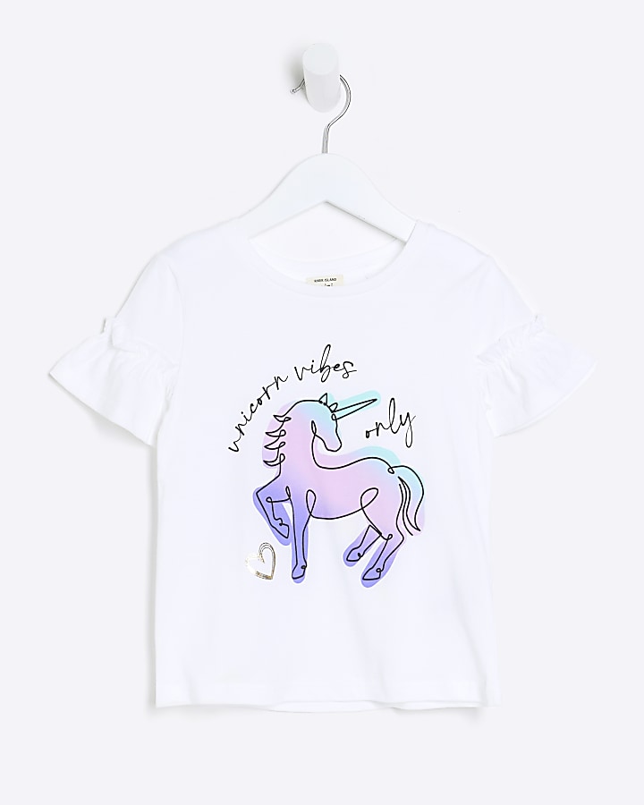 Mini girls white unicorn graphic t-shirt