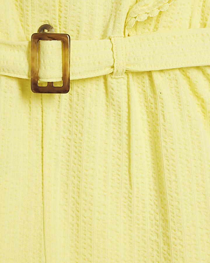 Girls yellow textured belted playsuit