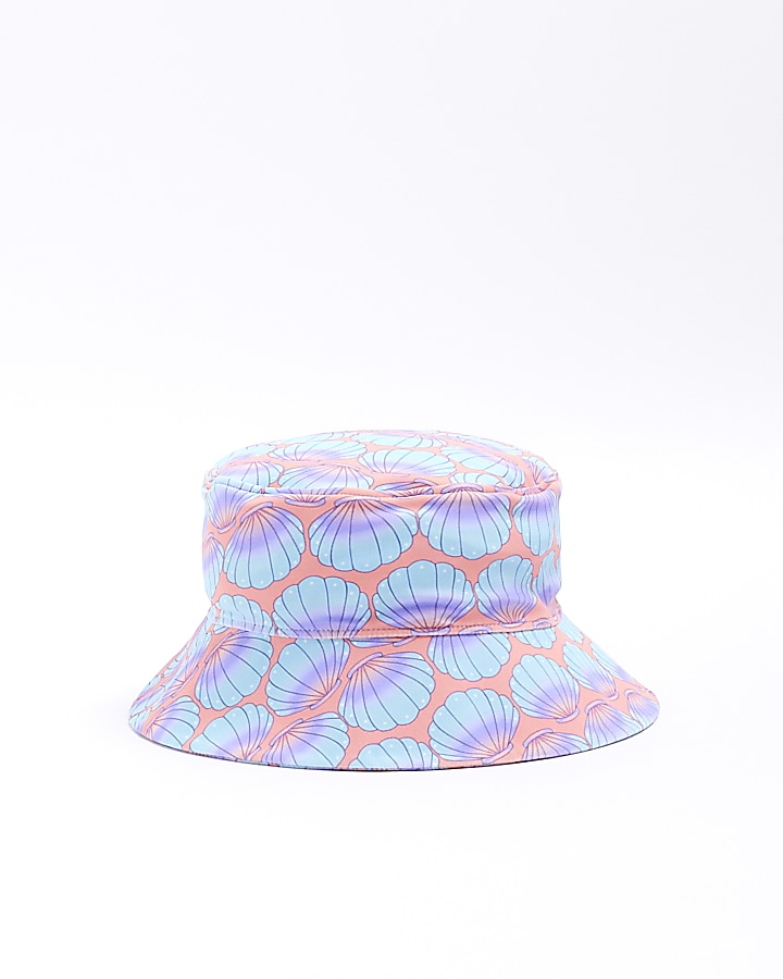 Mini girls coral shell print swim bucket hat