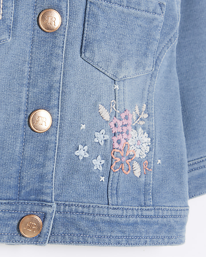 Baby girls blue embroidered denim jacket