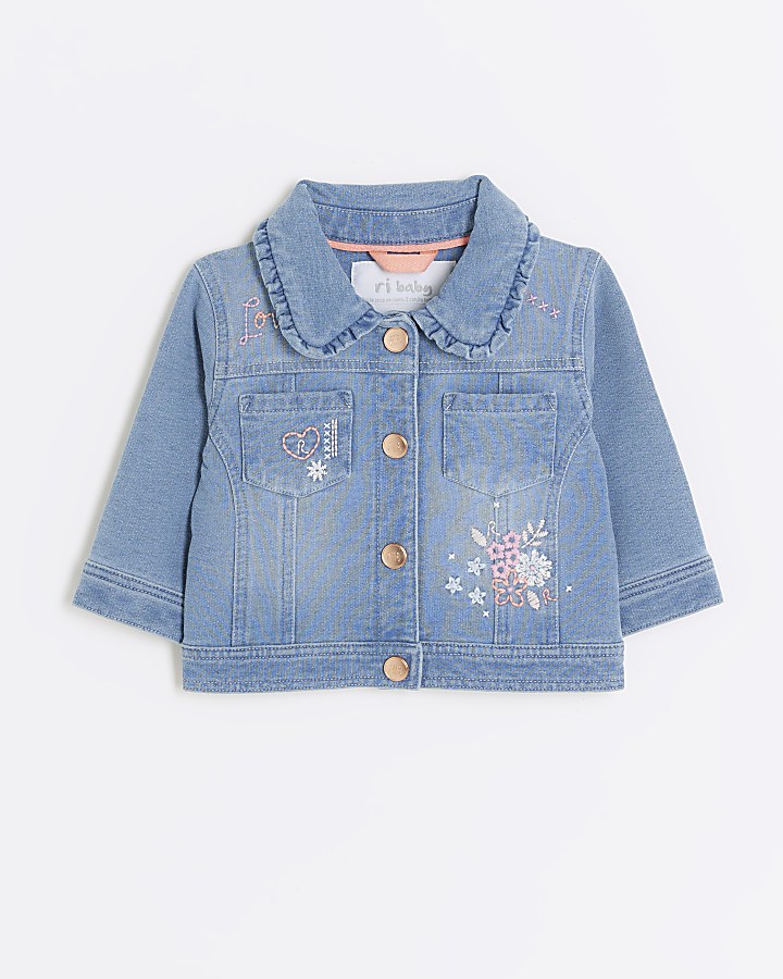 Baby girls blue embroidered denim jacket