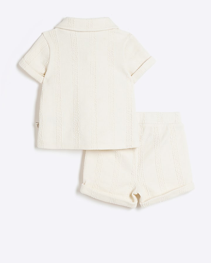 Baby boys ecru textured shirt and shorts set