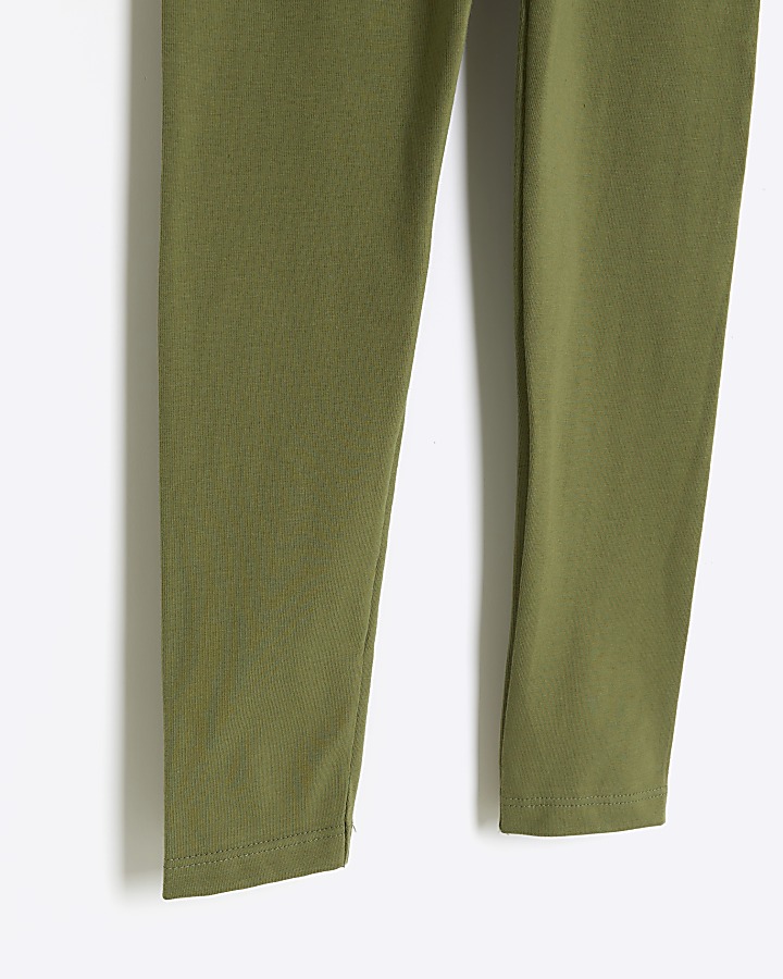 Girls khaki RI leggings River Island