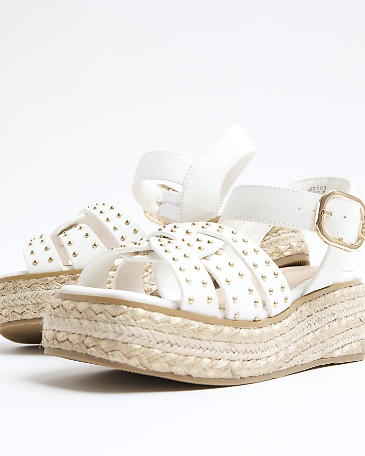 Girls white studded wedge sandals
