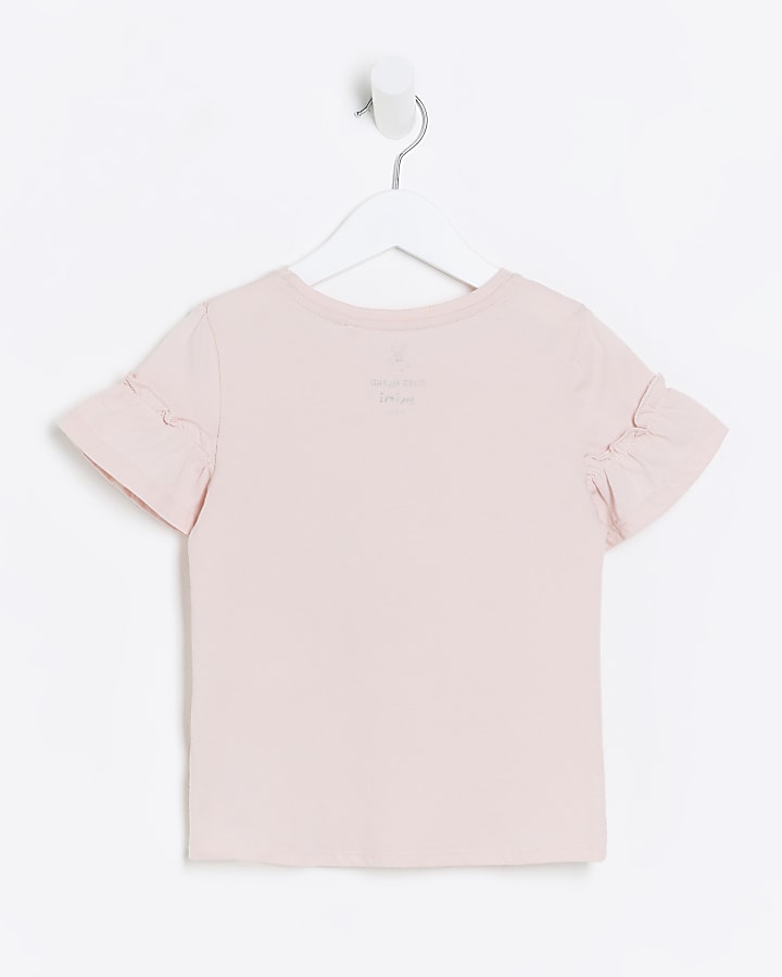 Mini girls pink graphic frill t-shirt