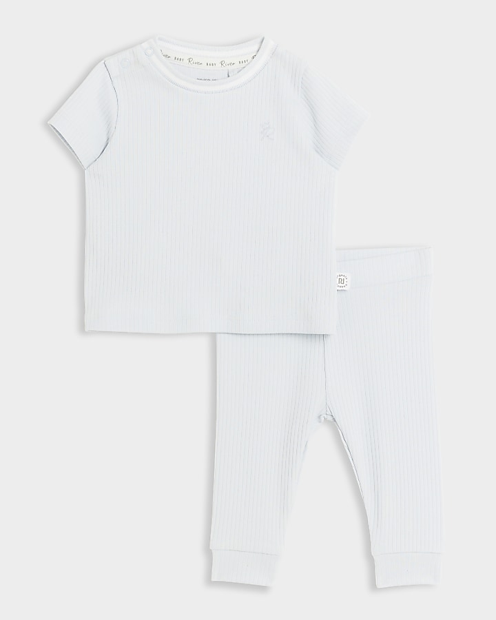 Baby boys blue ribbed top and trousers set
