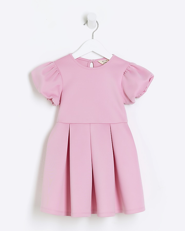 Mini girls pink puff sleeve dress