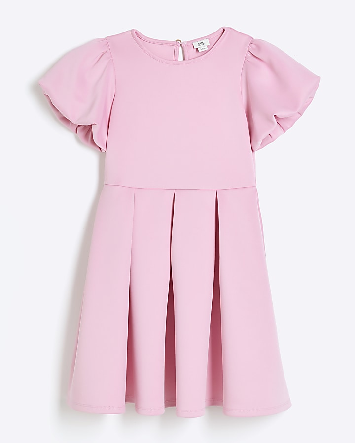 Girls pink puff sleeve dress