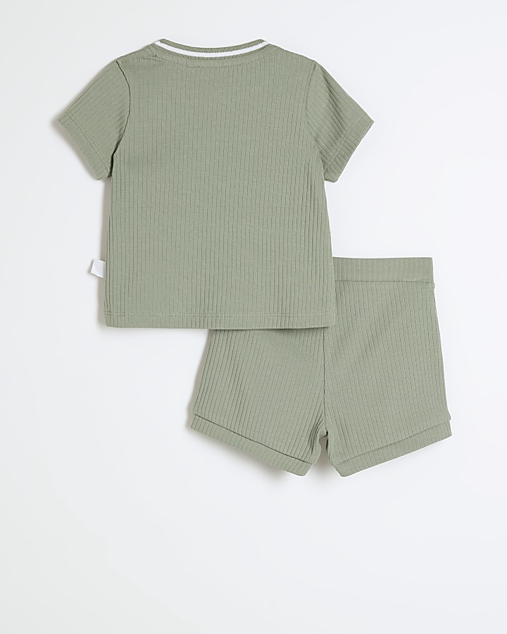 Baby boys khaki ribbed t-shirt and shorts set
