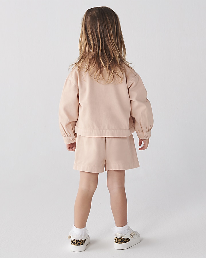 Mini girls coral frill shacket and shorts set