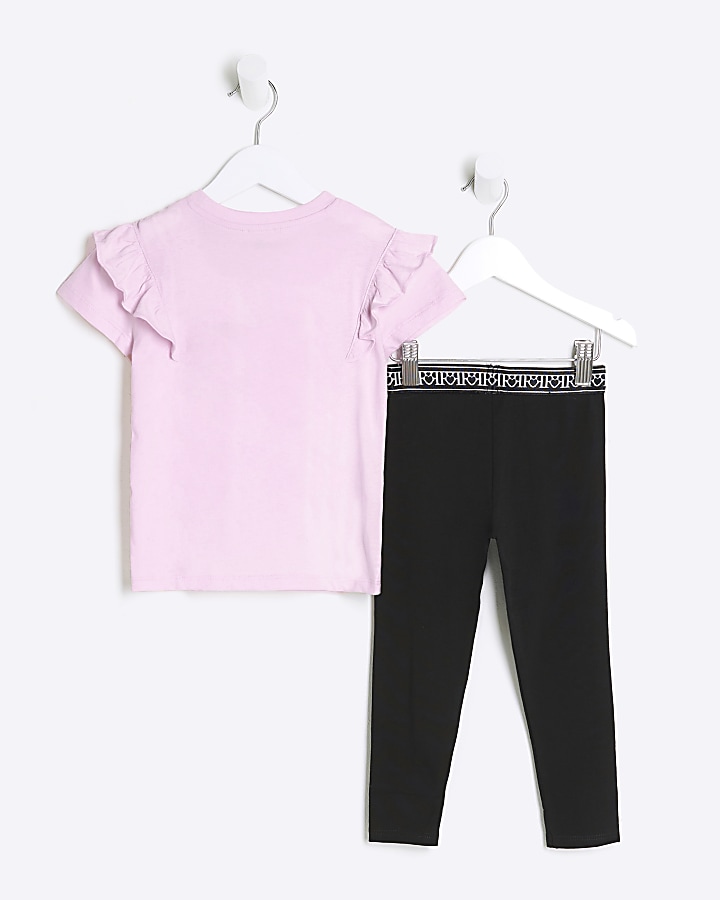 Mini girls pink unicorn frill t-shirt set