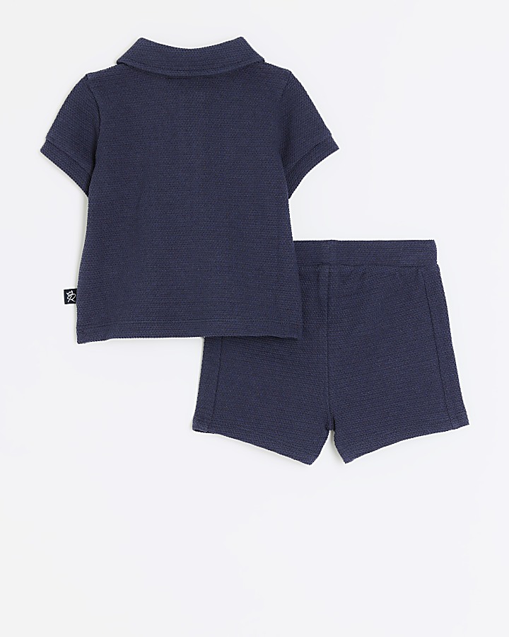 Baby boys navy polo top and shorts set
