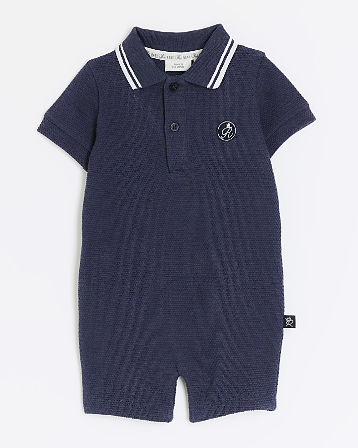Baby boys navy polo all in one