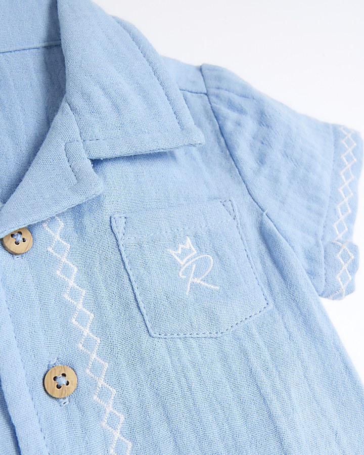 Baby boys blue embroidered shirt set