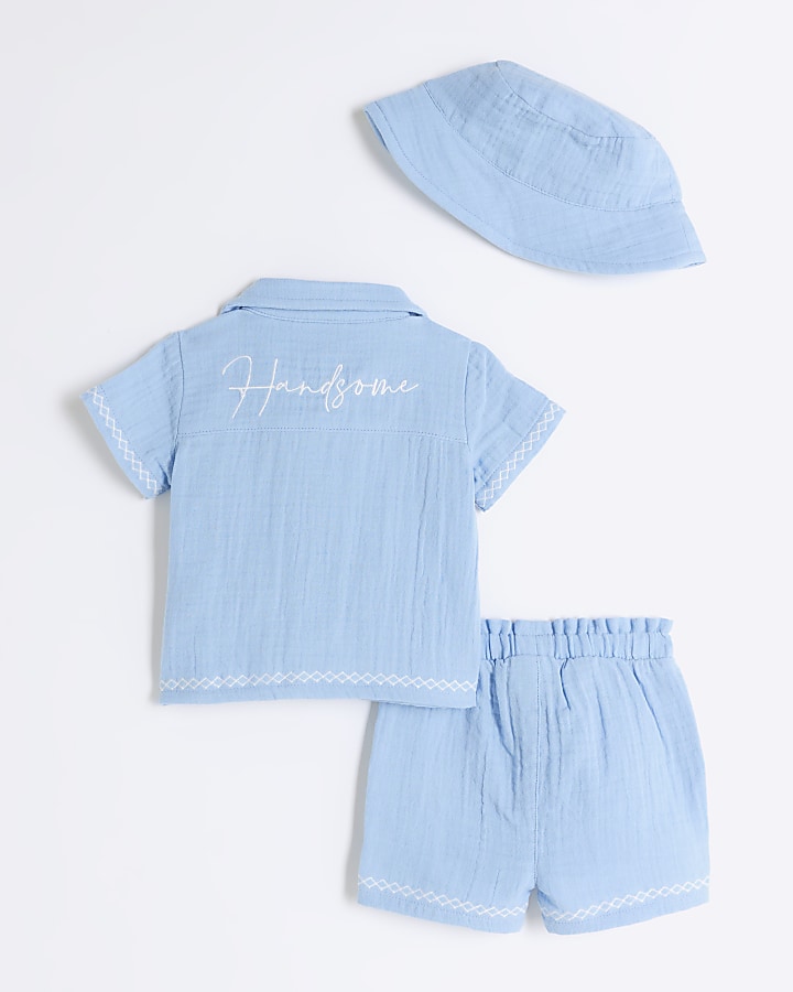 Baby boys blue embroidered shirt set