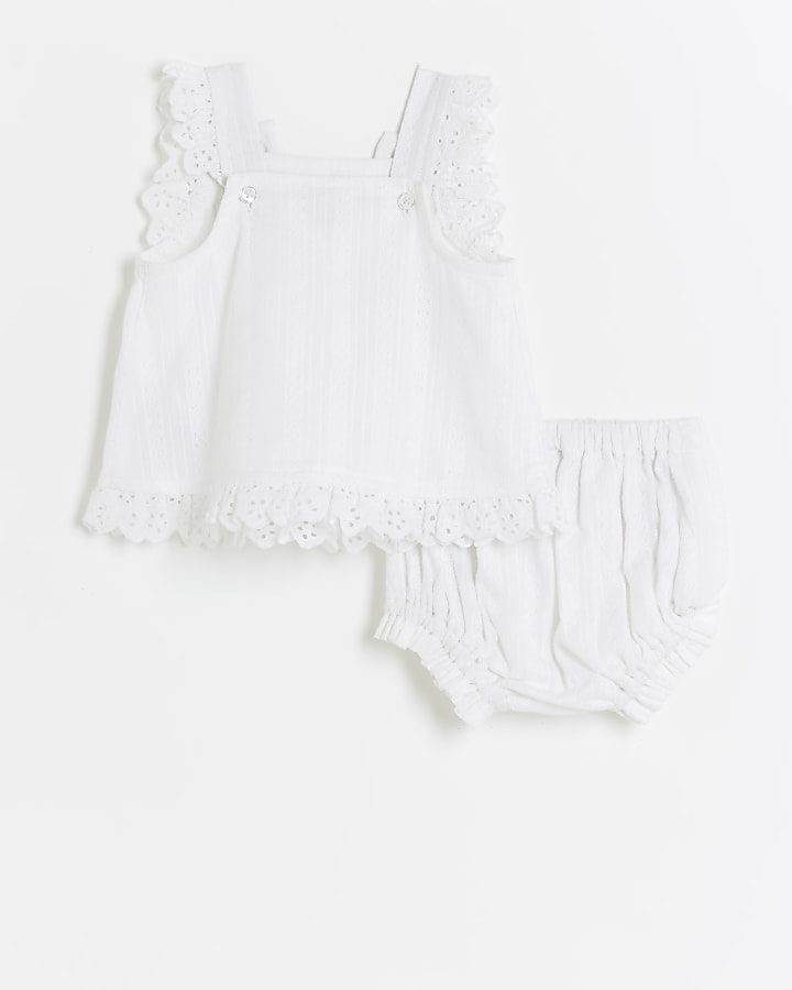 Baby girls white embroidered top and bloomers