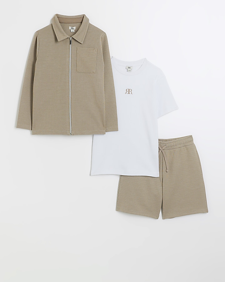 Boys stone shacket and shorts set