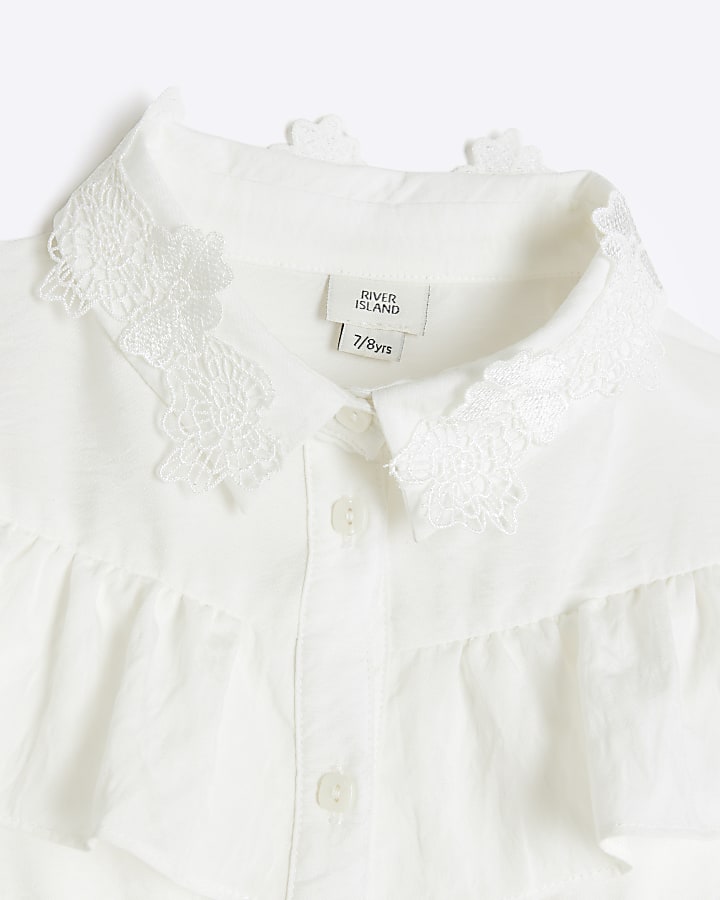 Girls white frill embroidered shirt