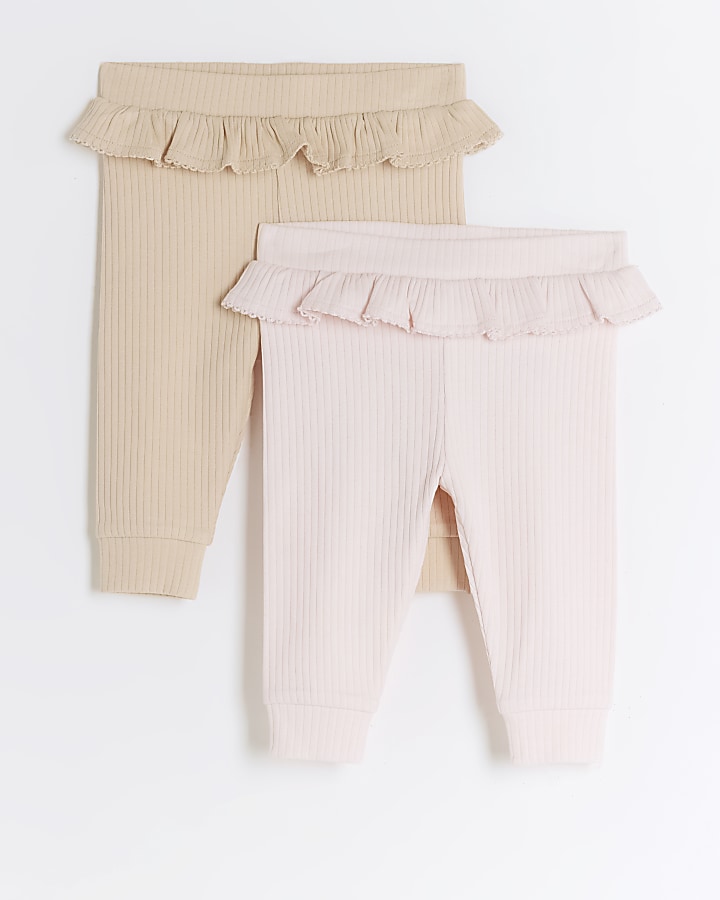Baby girls pink frill waist leggings 2 pack