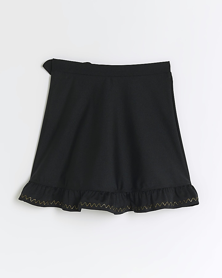 Girls black wrap swim skirt