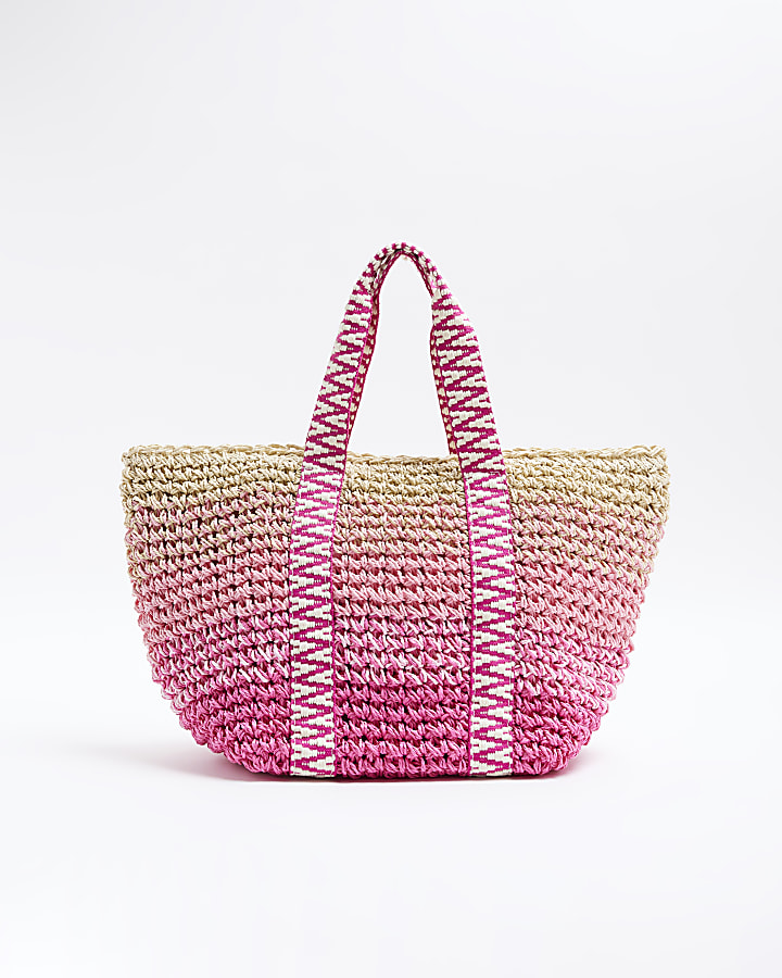 Girls Pink Raffia Ombre Shopper Bag