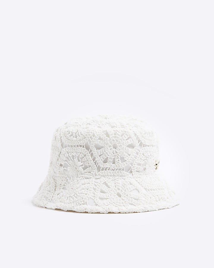 Mini girls cream crochet lace bucket hat
